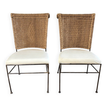 Chairs made of iron and woven rope.