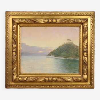 Pastel signed Romolo Pergola and dated 1948, view of Portofino