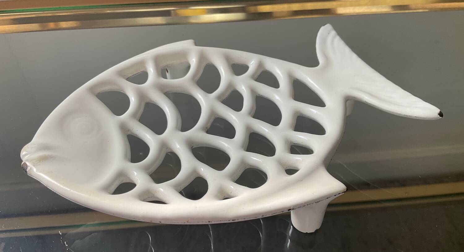 Vintage fish soap dish in enameled cast iron