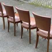 4 chaises art déco bois massif et cuir marron 1930