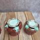 Antique majolica barbotine set – tray and 4 small pots – Art Nouveau