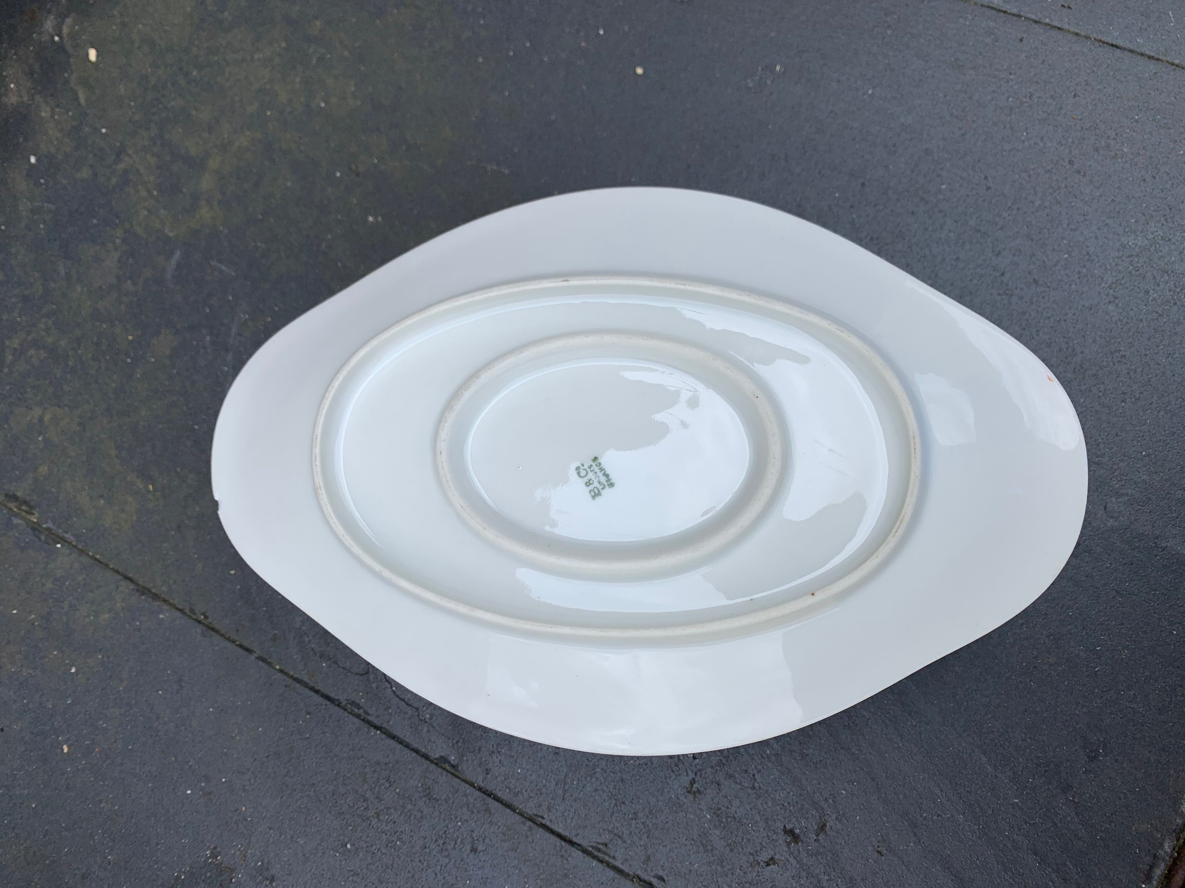 Serving dish and gravy boat in limoges porcelain, stamped b & cie limoges france