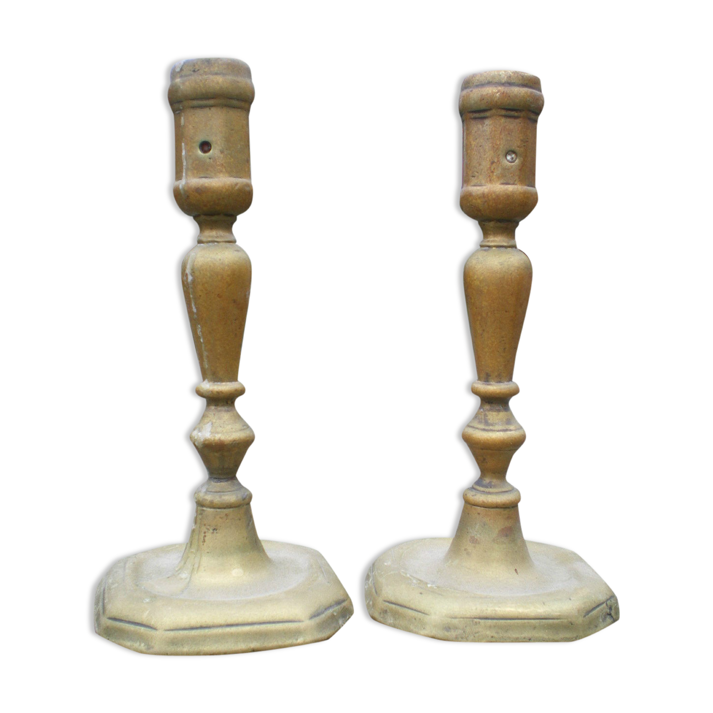 Pair of bronze candlesticks period 17th - high time