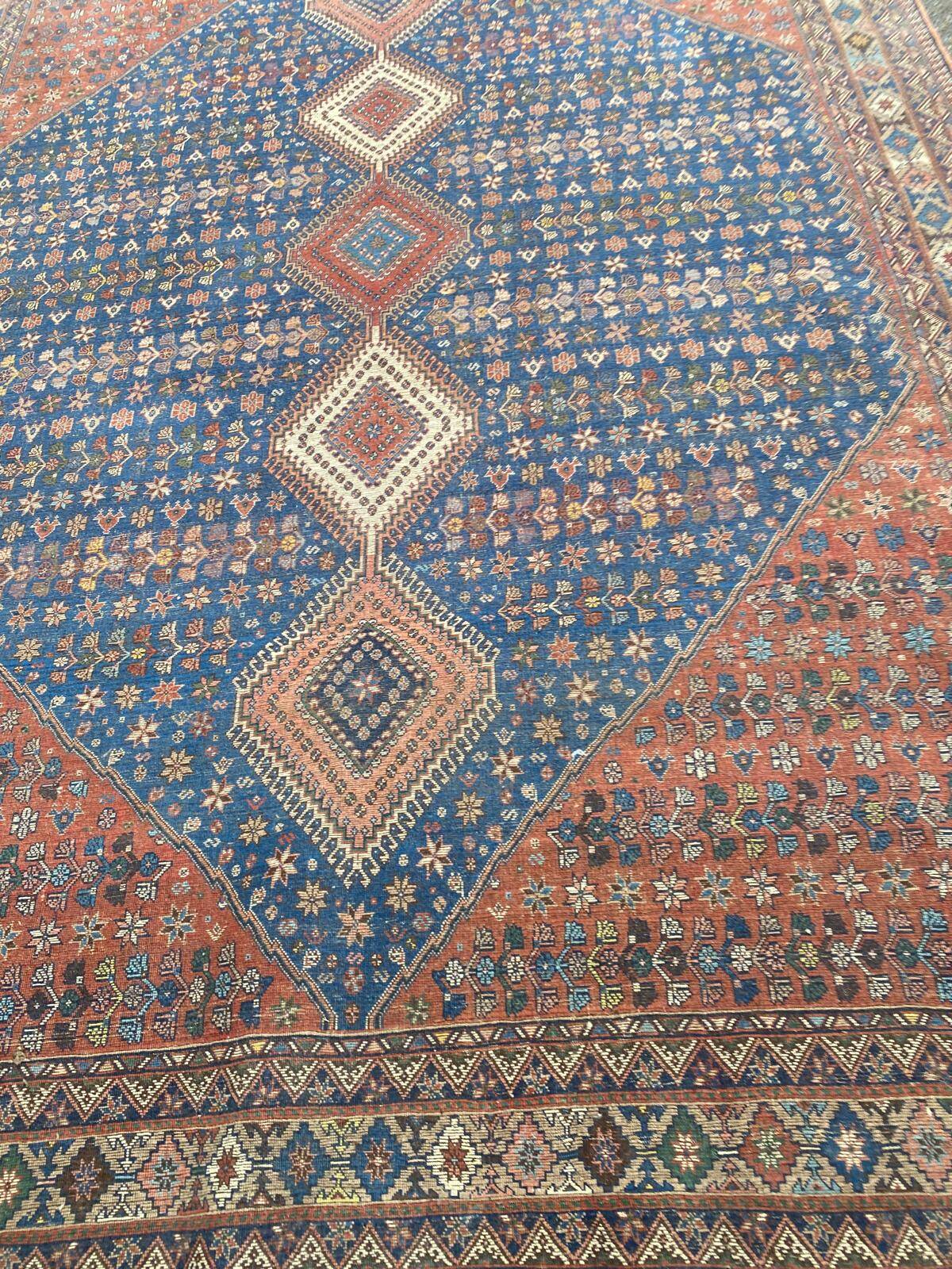 Handmade Yalameh Persian rug 200x300 indigo blue terracotta