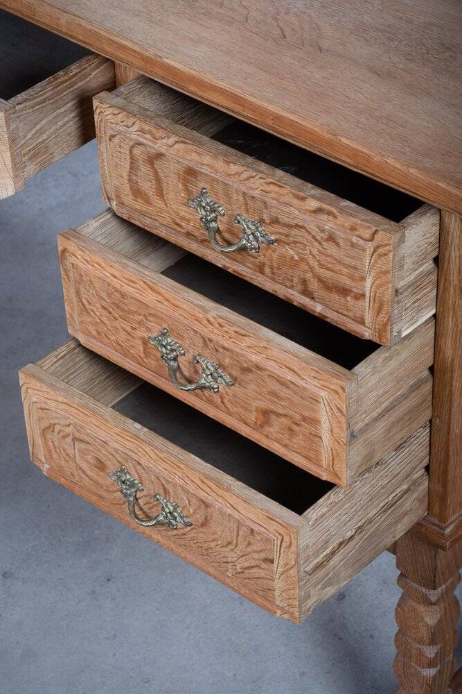 Freestanding Oak Desk attributed to Henning Kjærnulf, Denmark, 1960s
