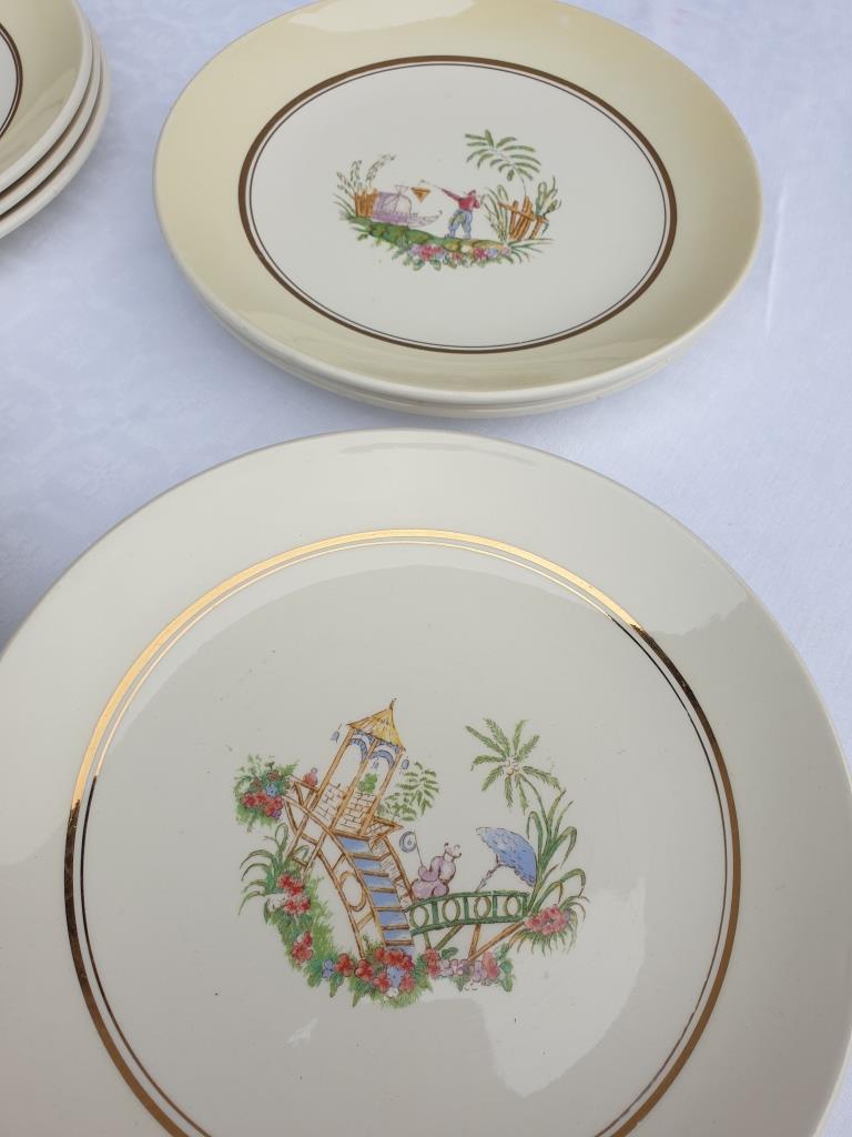 Set 12 plates Gien 1960 Japanese gardens variations in minor yellow