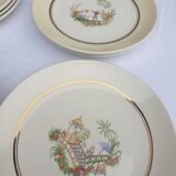Set 12 plates Gien 1960 Japanese gardens variations in minor yellow