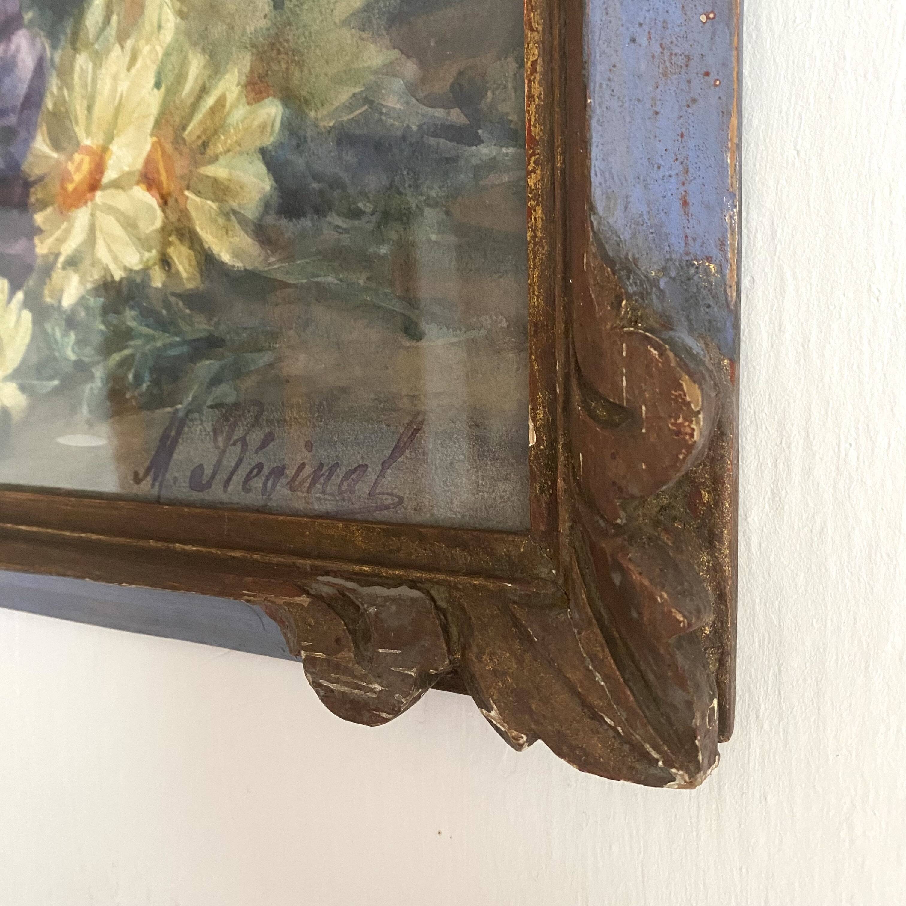 Framed old watercolor flowers M Réginal