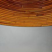 Italian Gilt Brass Rattan Bamboo Wicker Pendant, 1970s