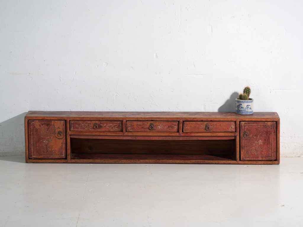 Old low cabinet painted in pine wood – China, around 1930