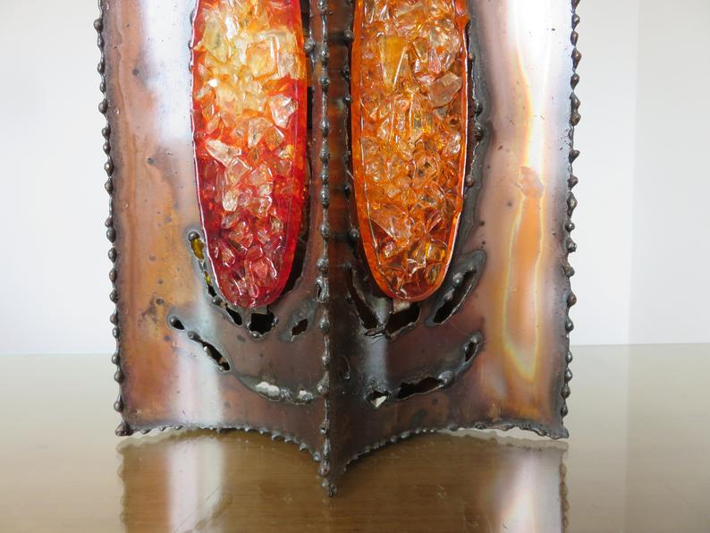 Applique " brutaliste " en métal et verre années 60 70