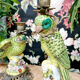 Set of 2 decorative brass candle holders porcelain parrots