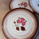 5 assiettes à dessert grès brun marron et rose, Niderviller modèle Sandra, vintage