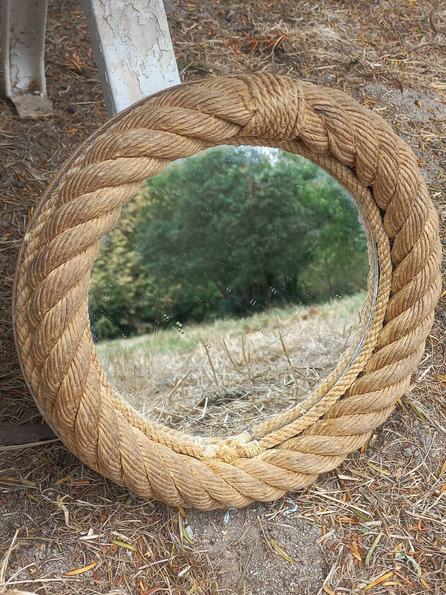 Set of 2 Audoux and Minet mirrors with rope from the 1950s.