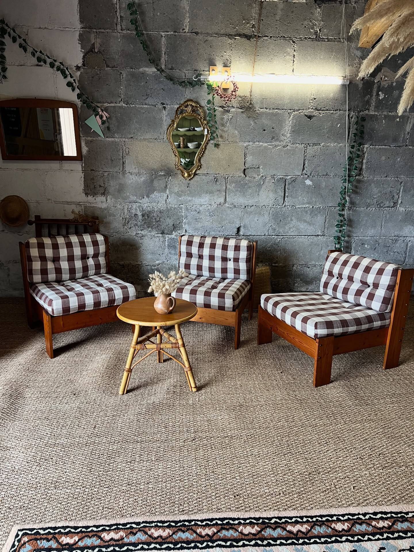 3 vintage wooden armchairs/lounges