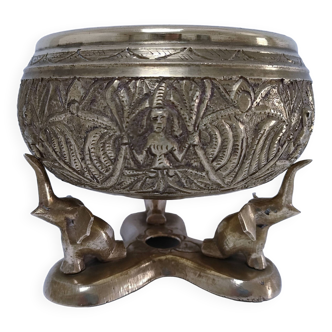 Solid brass bowl with elephant base