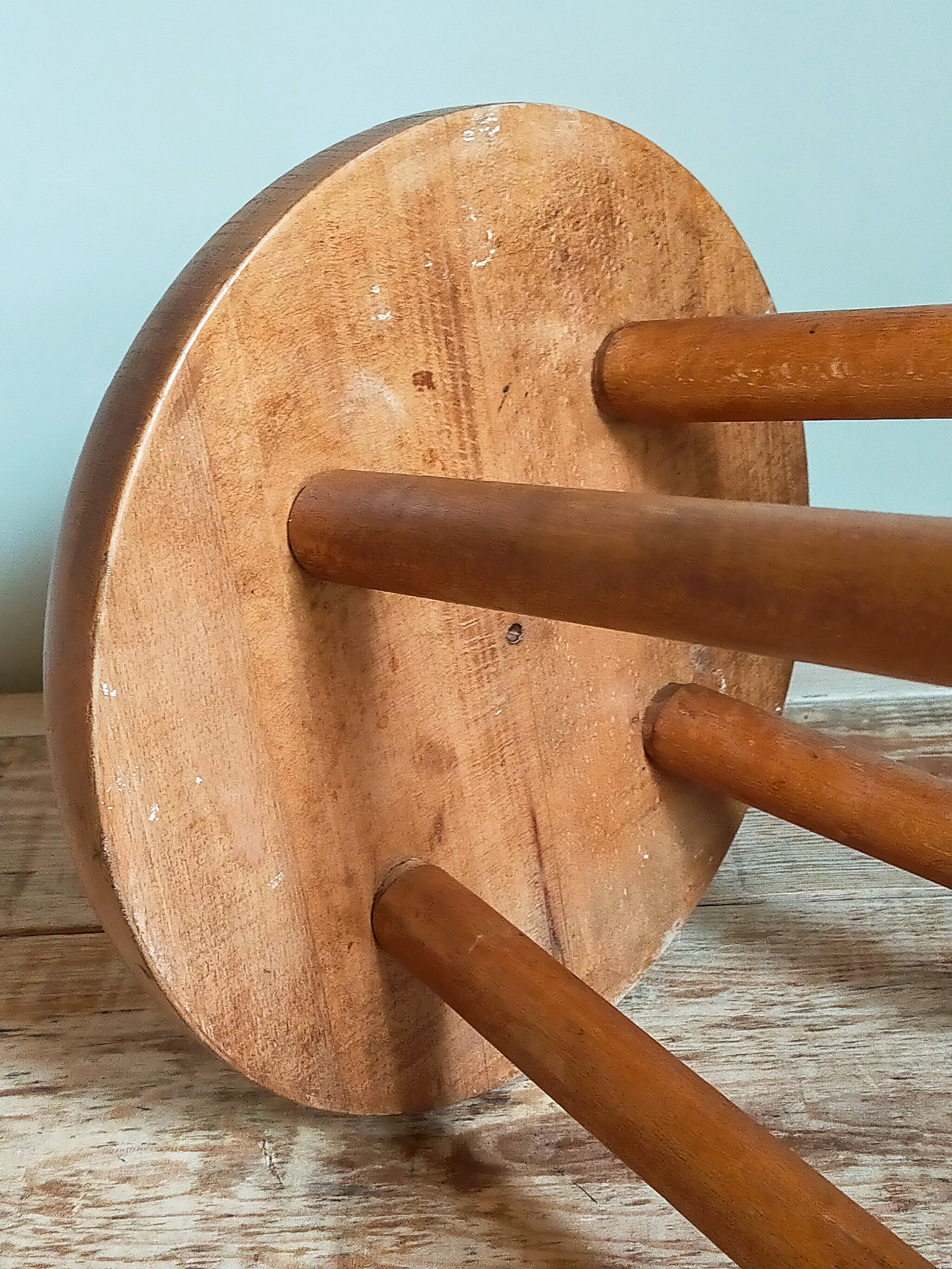 Vintage solid blond wood bar stool