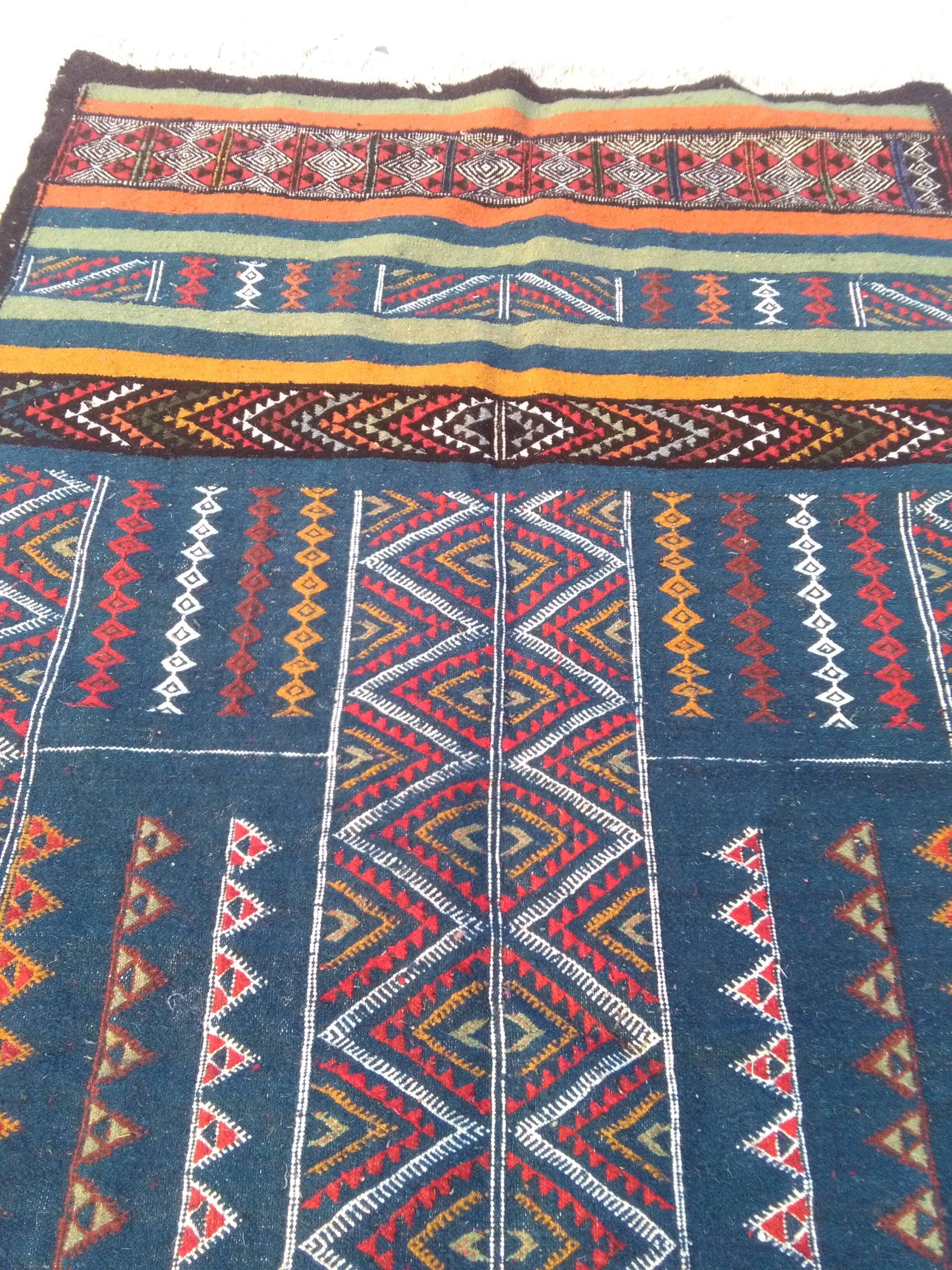 Carpet kilim blue in wool 97x198cm