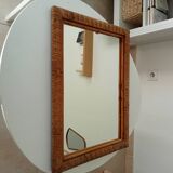 Miroir rectangulaire vintage en rotin tressé et bambou années 60/70