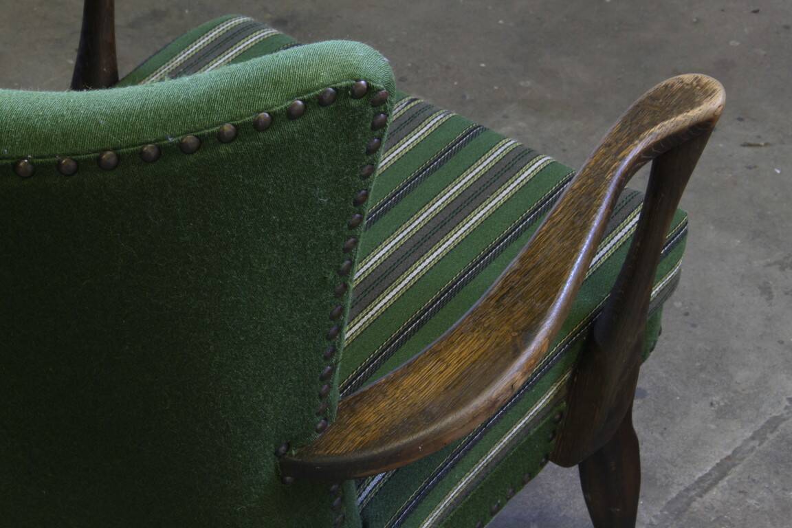 1960s vintage mid-century lounge chair, dark stained oak style of Viggo Boesen