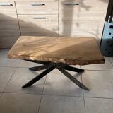 Solid oak table and wrought iron foot