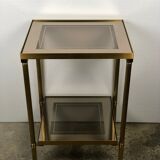 70'S vintage glass and brass sofa tip / side table