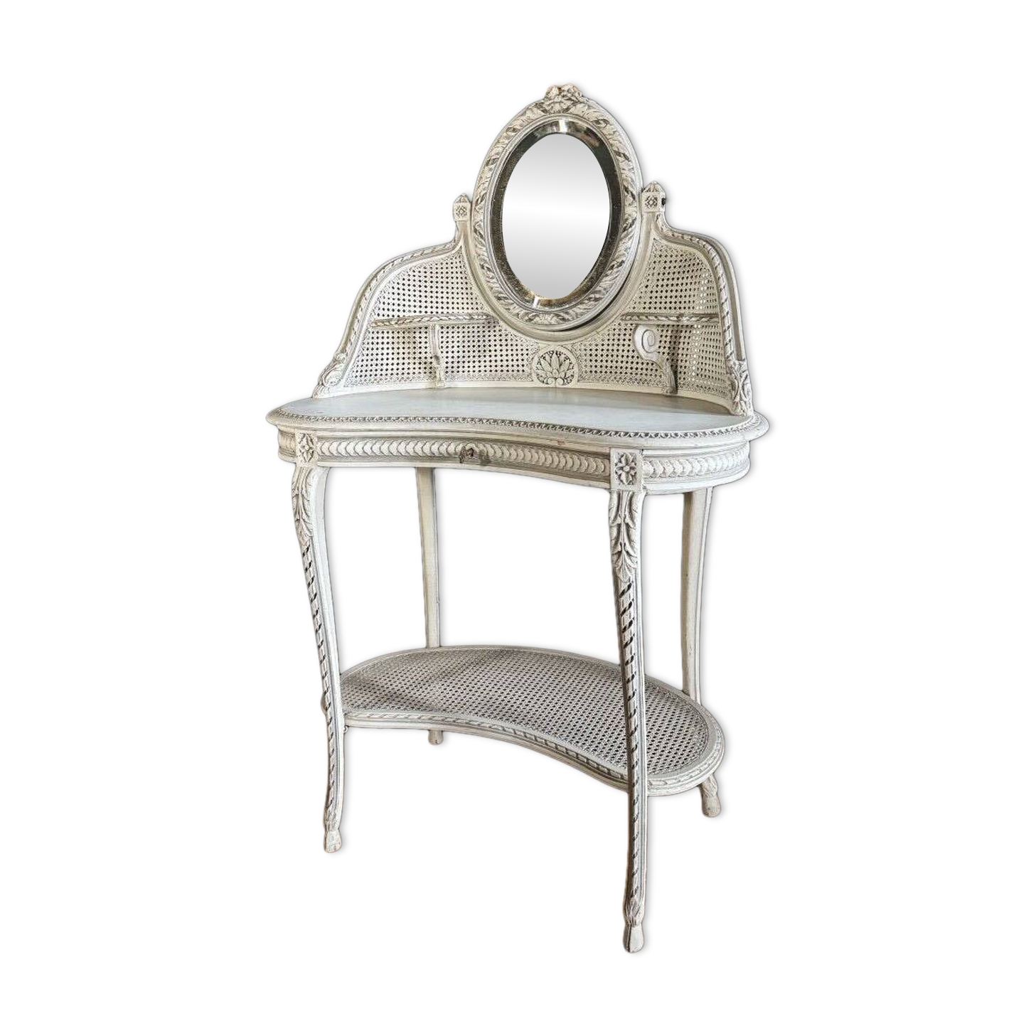 Coiffeuse du XIXe en bois peint et cannage de style Louis XVI