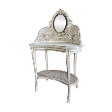 Coiffeuse du XIXe en bois peint et cannage de style Louis XVI