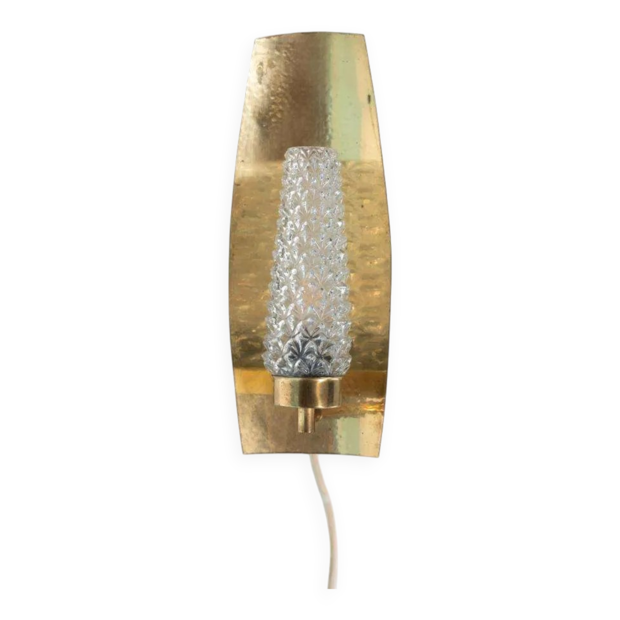 Vintage glass wall sconce from the 1960s in brass, mid-century light.