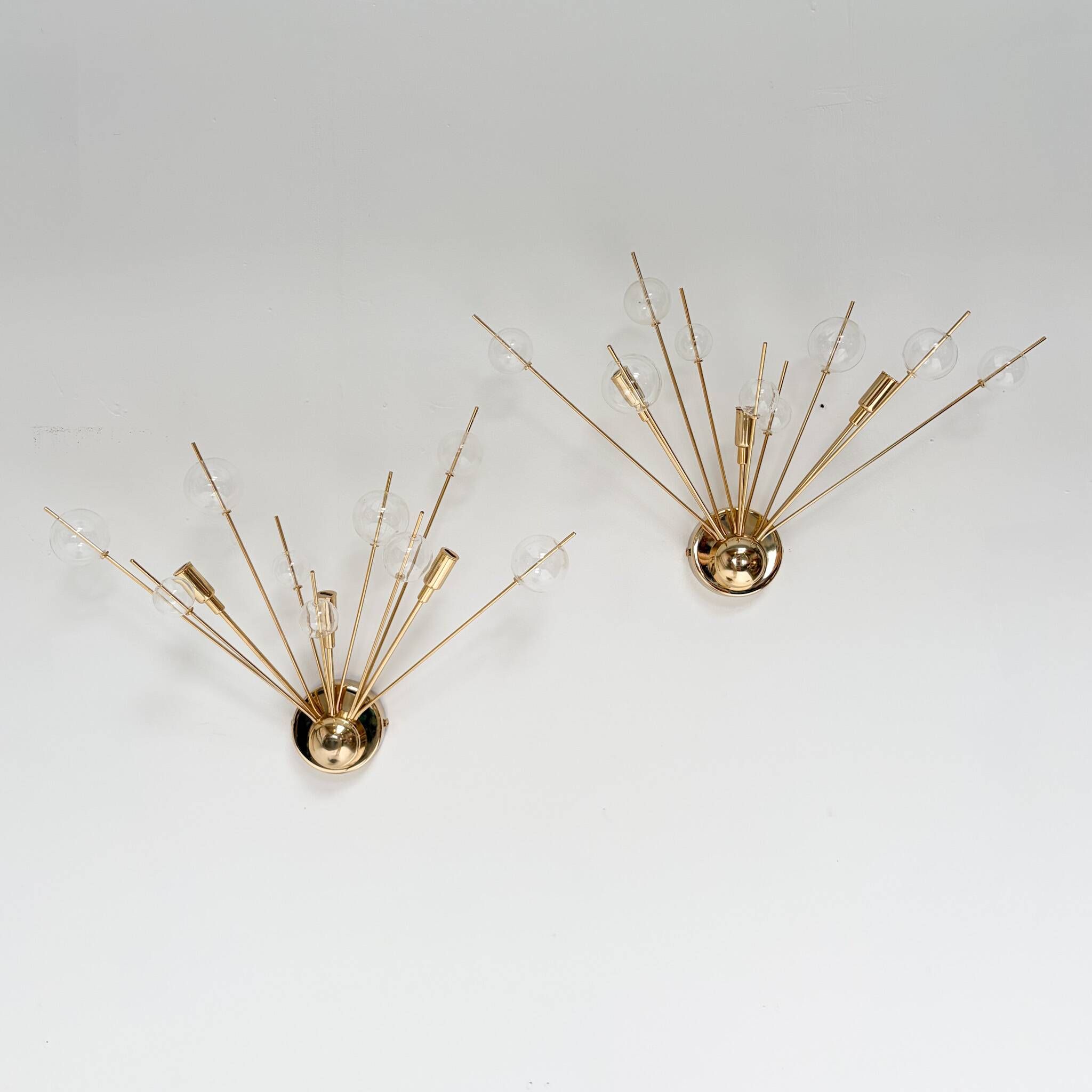 Set of 2 Italian wall lamps with glass spheres, 1970s