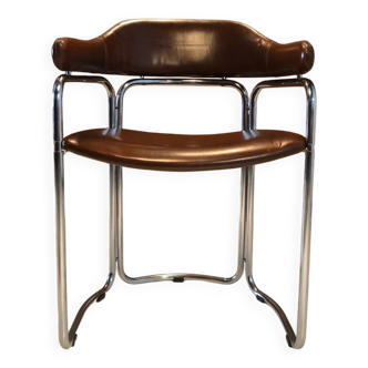 Chaise vintage en cuir et chrome vers 1970