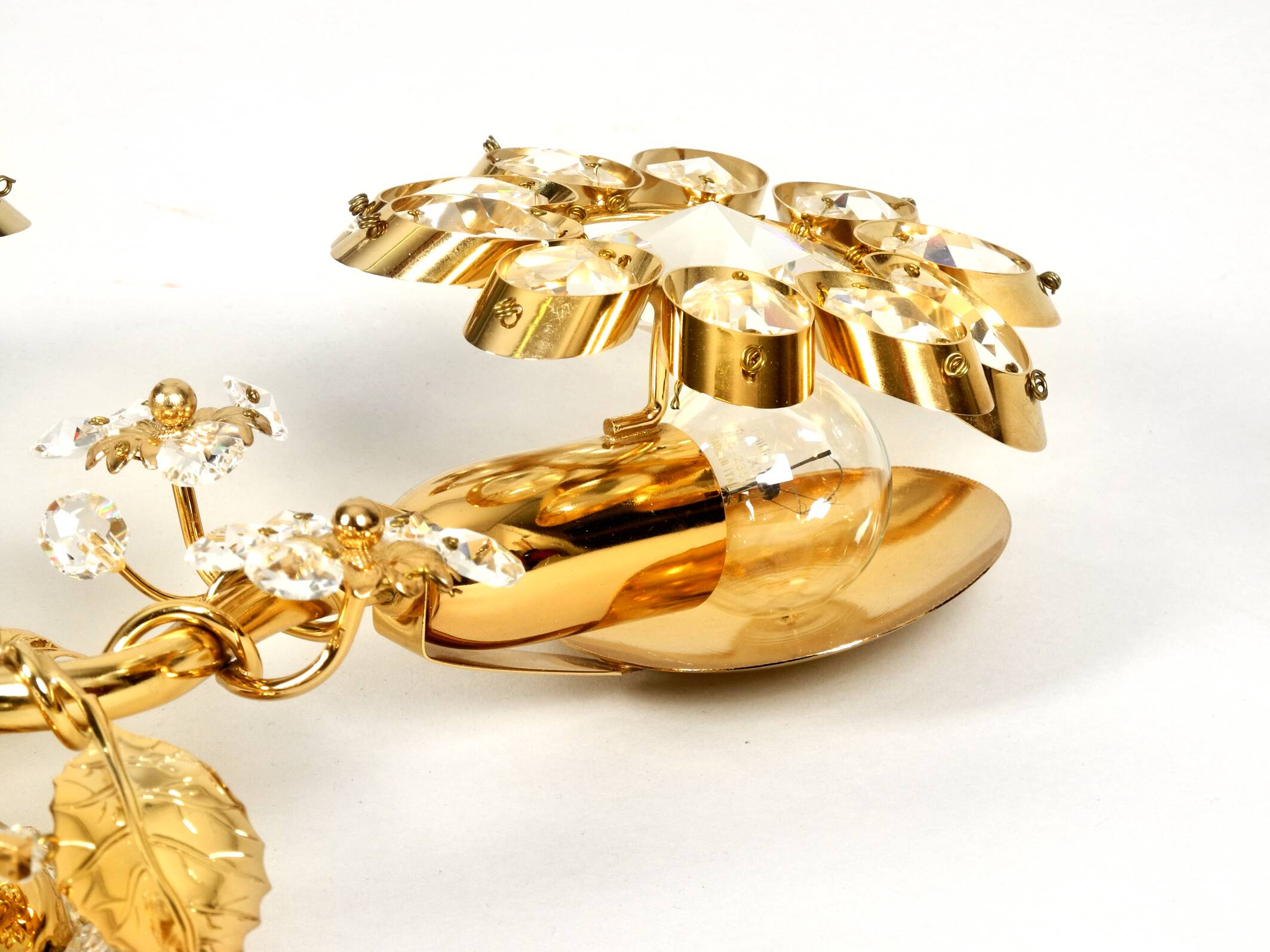 1970s brass crystal glass floral wall lamp by Ernst Palme unused condition