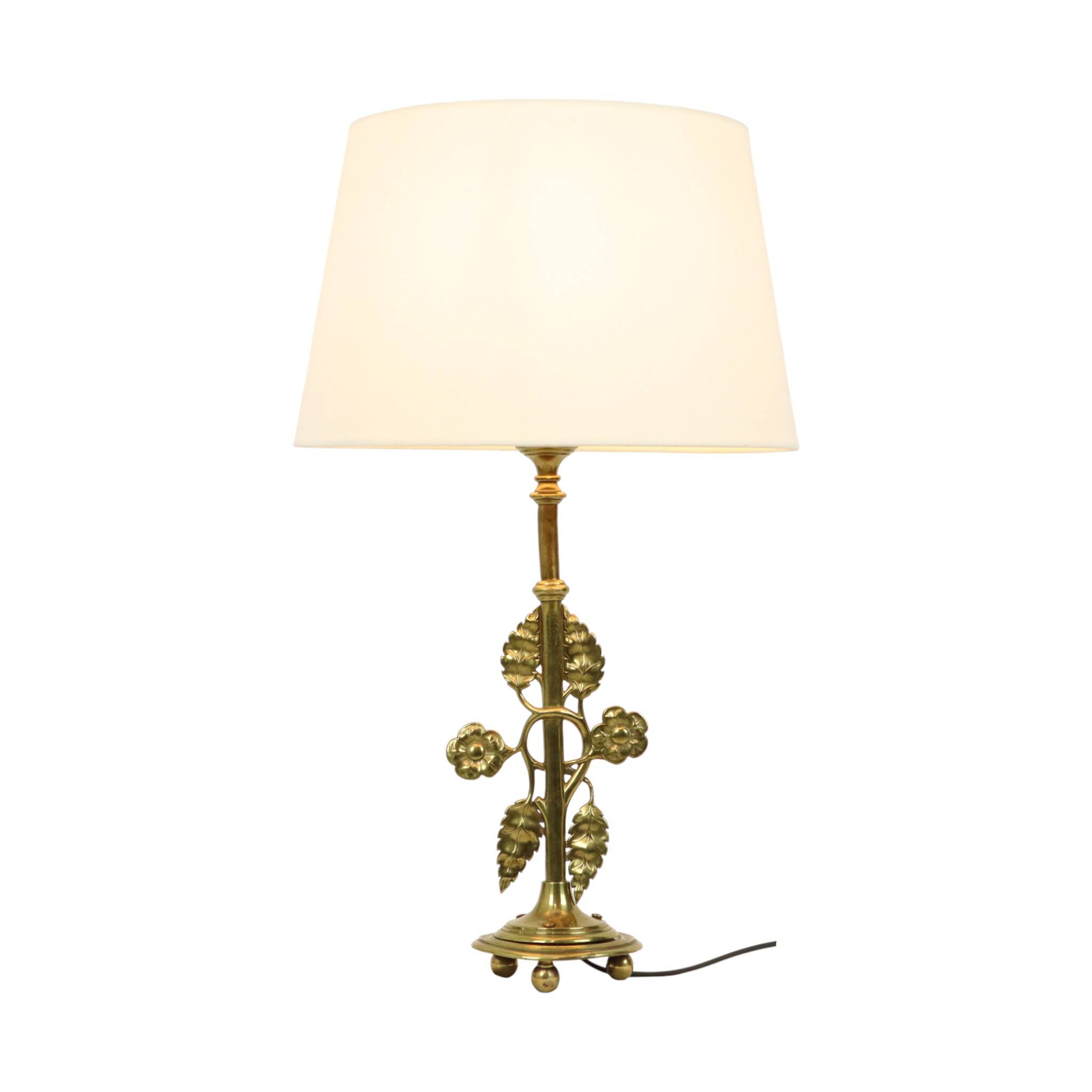 Elegant Floral Table Lamp Brass Art Nouveau Style 43cm