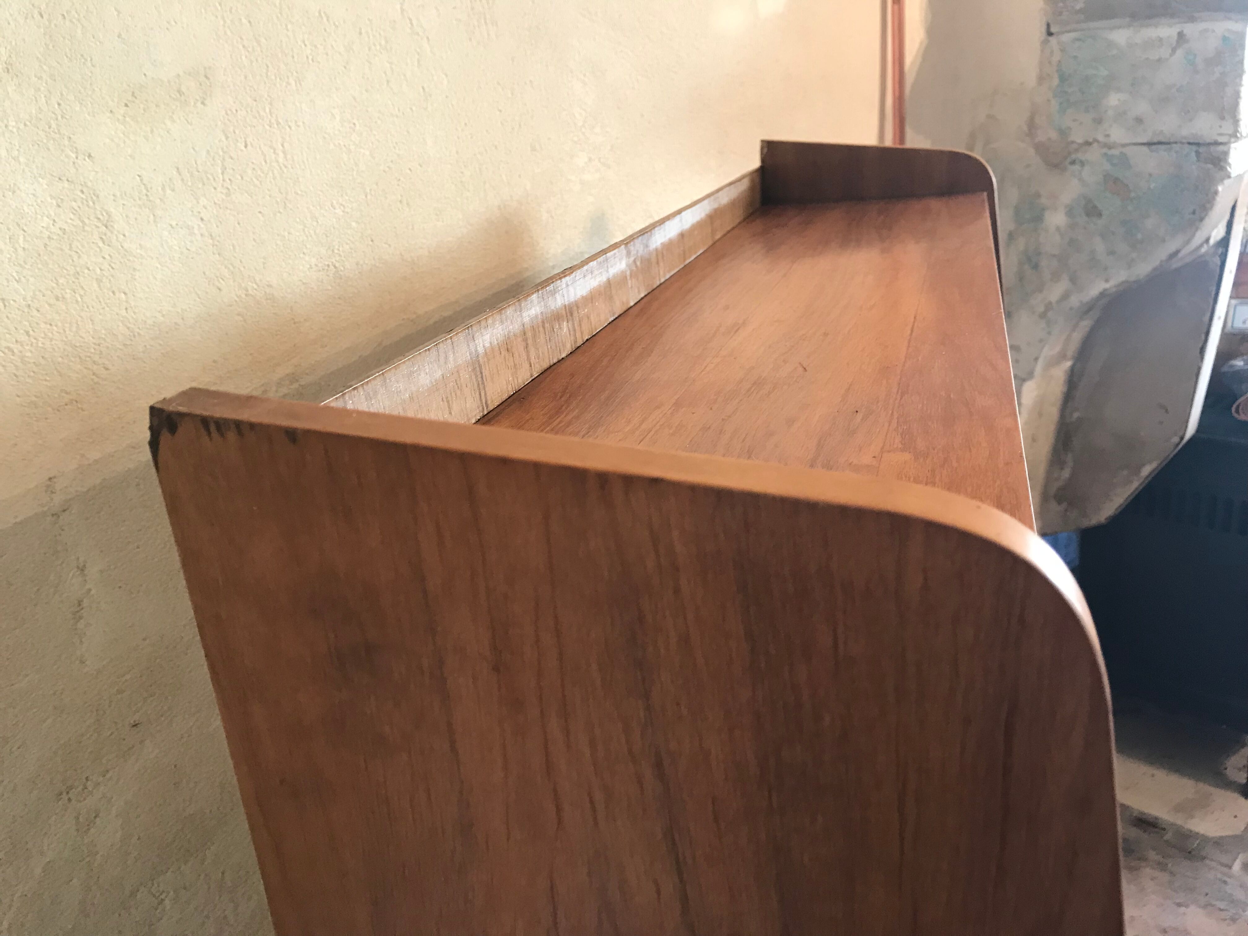 1960's vintage bookcase blond walnut and compass feet
