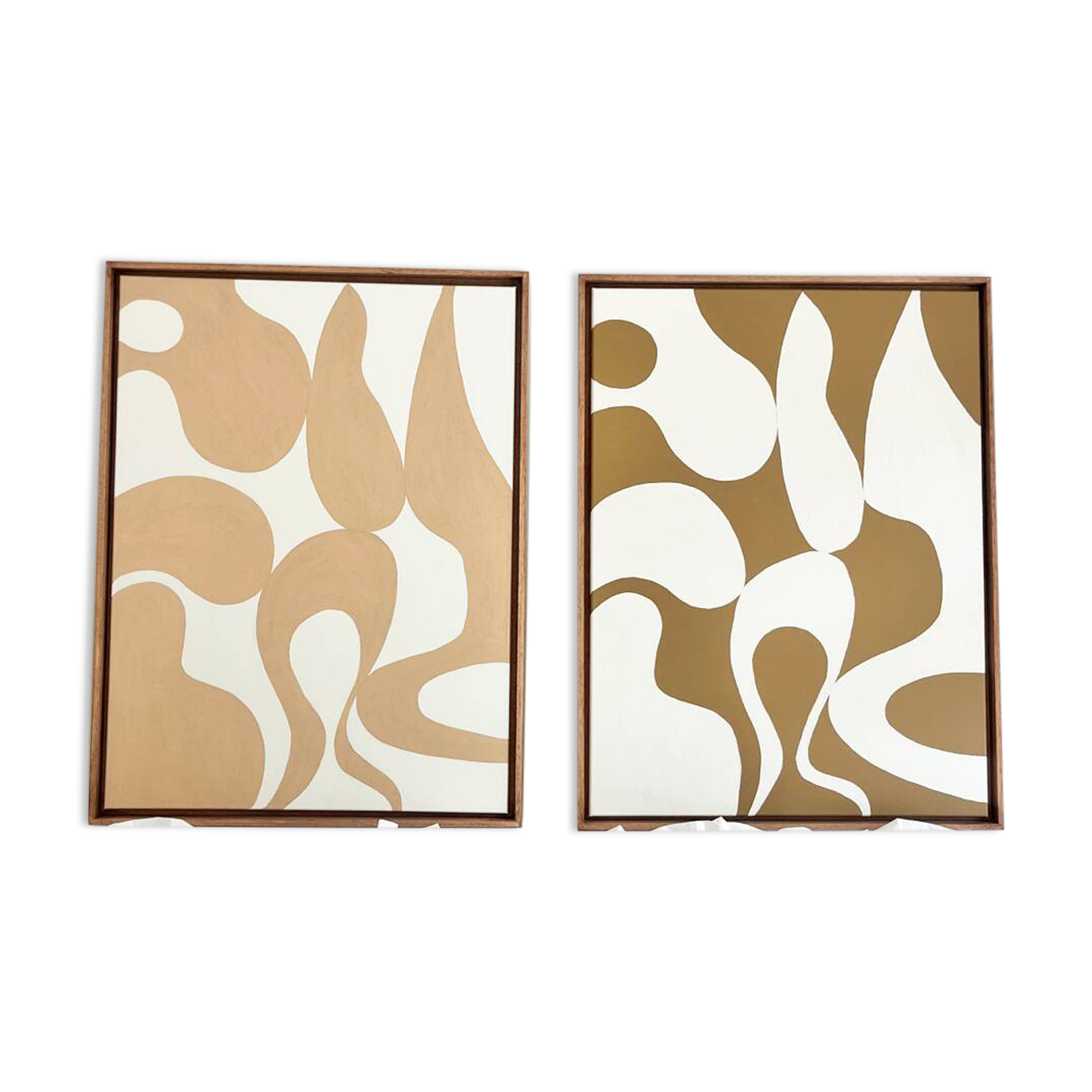 Tableaux diptyque organique beige marron, crème