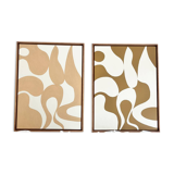 Tableaux diptyque organique beige marron, crème