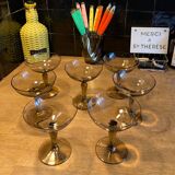 Lot of 7 champagne glasses smoked glass