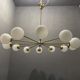 Opaline glass & brass sputnik chandelier with 12 lights, 1970s
