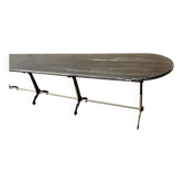 Table de bistrot 4 pieds fonte art deco vert bronze, plateau  patine blanc/noire