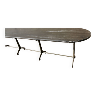 Table de bistrot 4 pieds fonte art deco vert bronze, plateau  patine blanc/noire