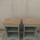 2 Louis Philippe style bedside tables reimagined in grey-green, wooden top.