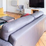 Roche Bobois 220 cm 3-seater leather sofa in very good condition, anthracite grey