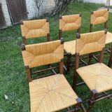 Set of 6 wooden and straw chairs