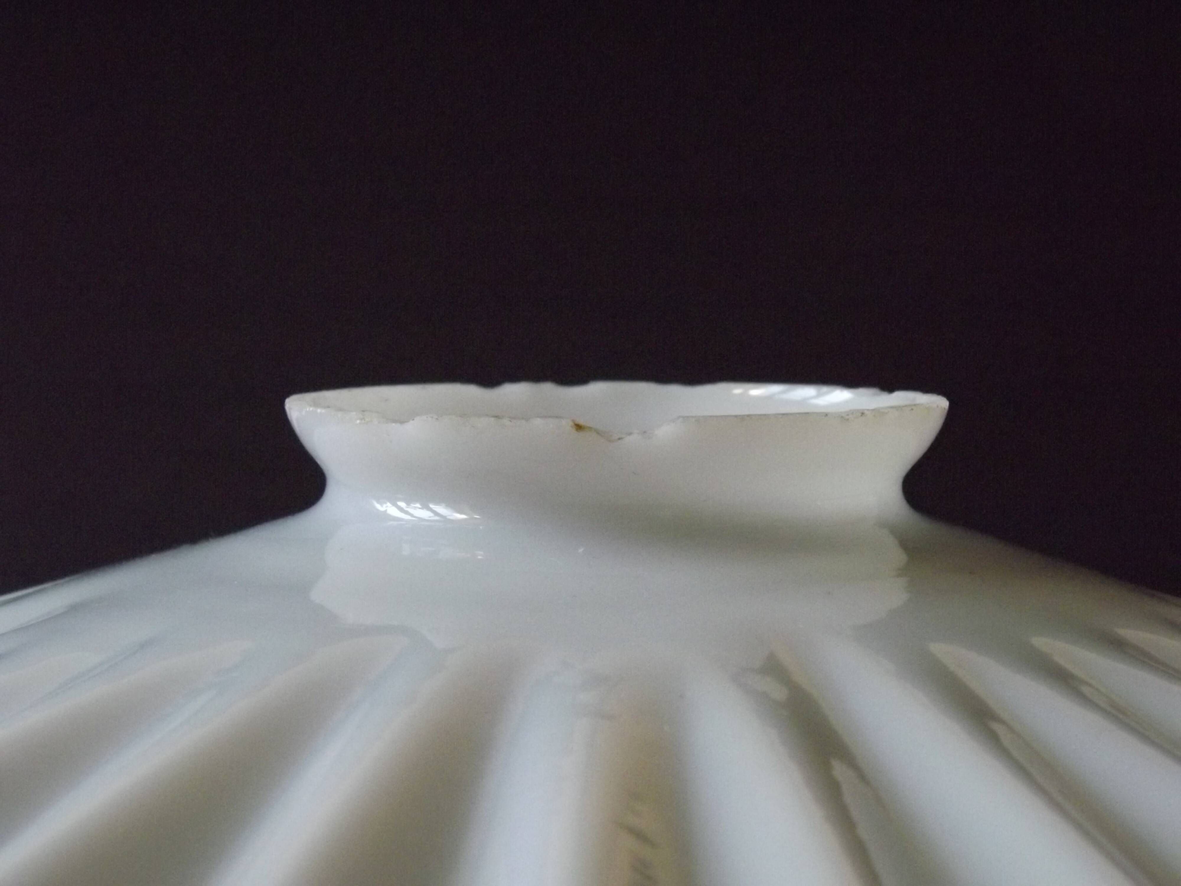 French Vintage 1930s Art Deco White Opaline Glass Pleated Lamp Shade