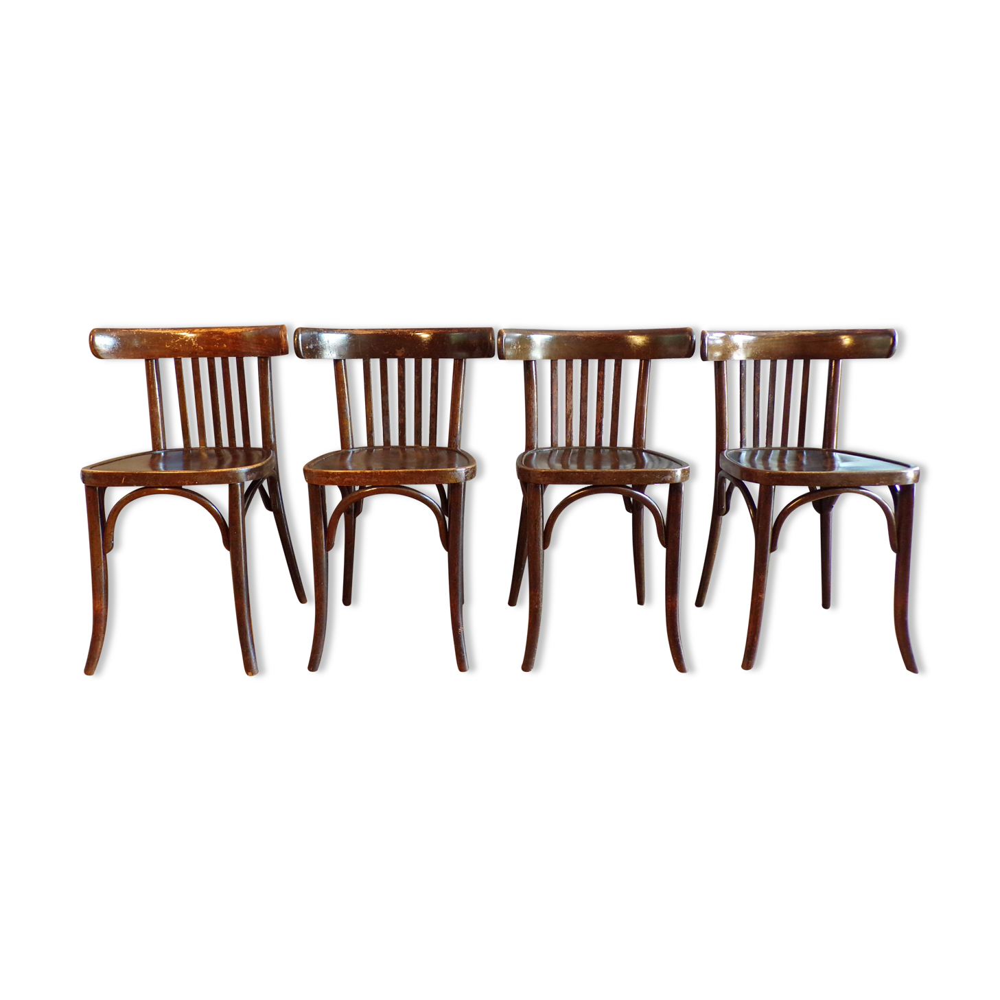 4 antique bistro chairs in curved wood