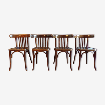 Set de 4 chaises de bistrot anciennes en bois courbé