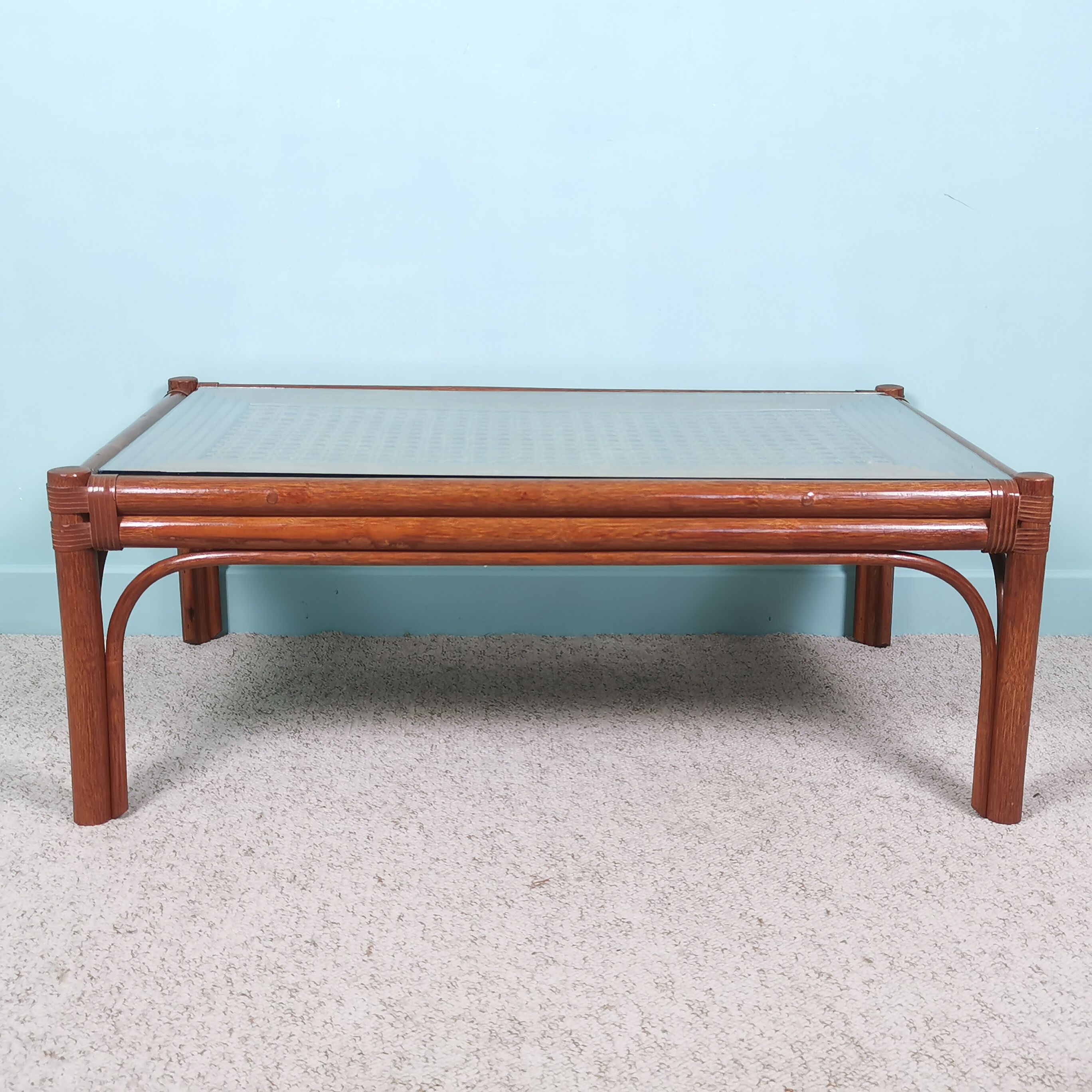 Bamboo and glass coffee table
