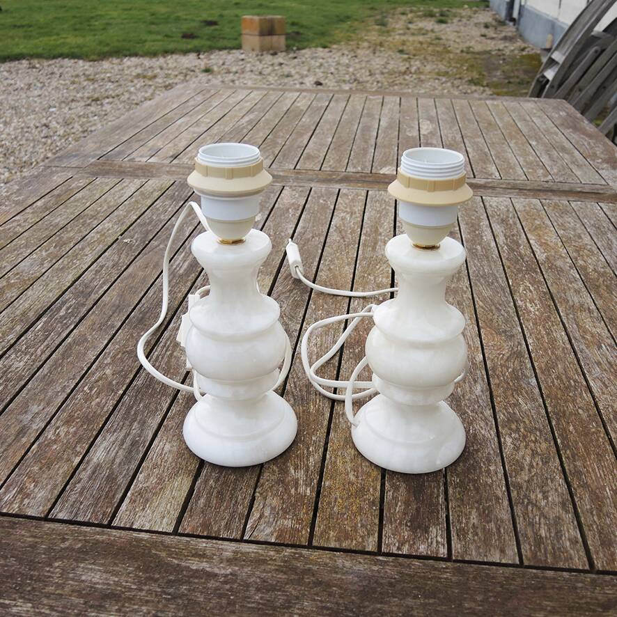 2 Antique Alabaster Bedside Lamps