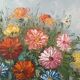 Small painting, bouquet of flowers, blue background