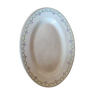 Plat ancien en porcelaine de Longwy modèle Violetta